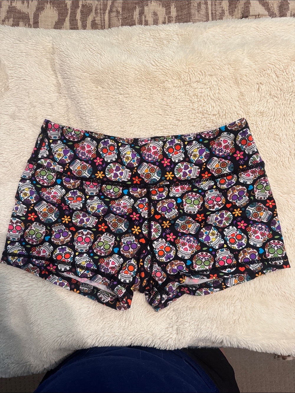 Savage Barbell Black Sugar Skull Bike Shorts with Multicolor Accents